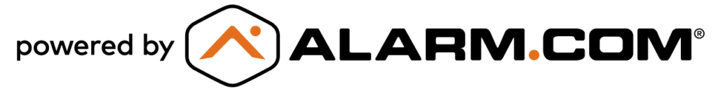 Image of "Powered by Alarm.com" with the Alarm.com logo.