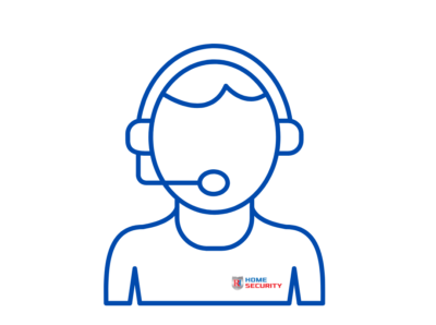 An image featuring a graphic of a person wearing a headset and a t-shirt with the text "RI Home Security."