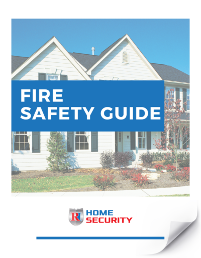 A house with the words "Fire Safety Guide" on a background, with the RI Home Security logo below.