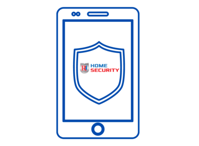 An image featuring a graphic of a smartphone screen displaying the RI Home Security logo in the center.